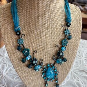 Vintage Turquoise Floral and Opal Statement Necklace